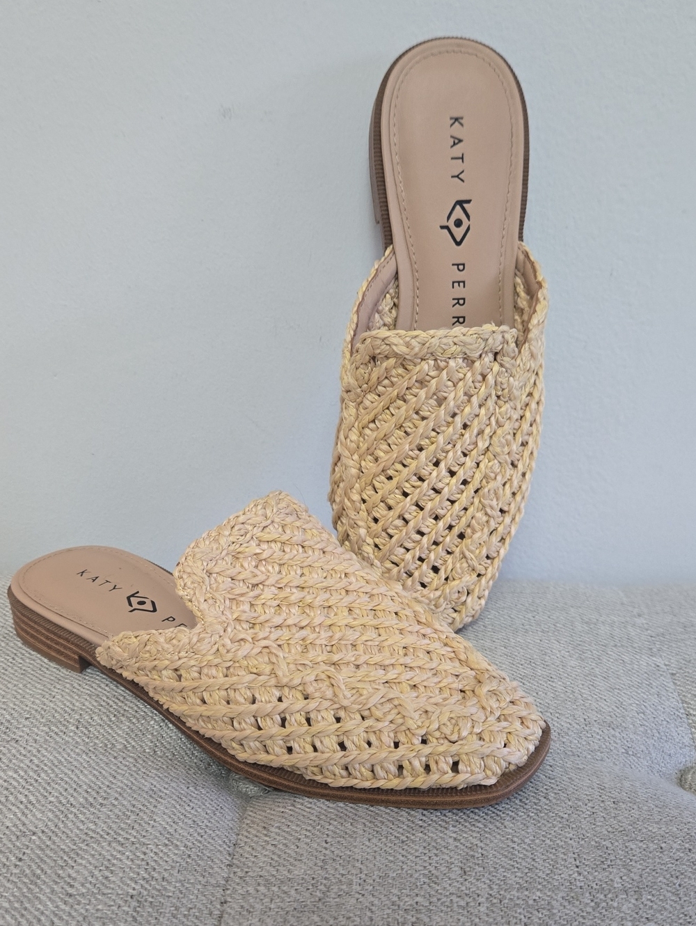 Katy Perry Collections Woven Slide Mules in Natural Straw